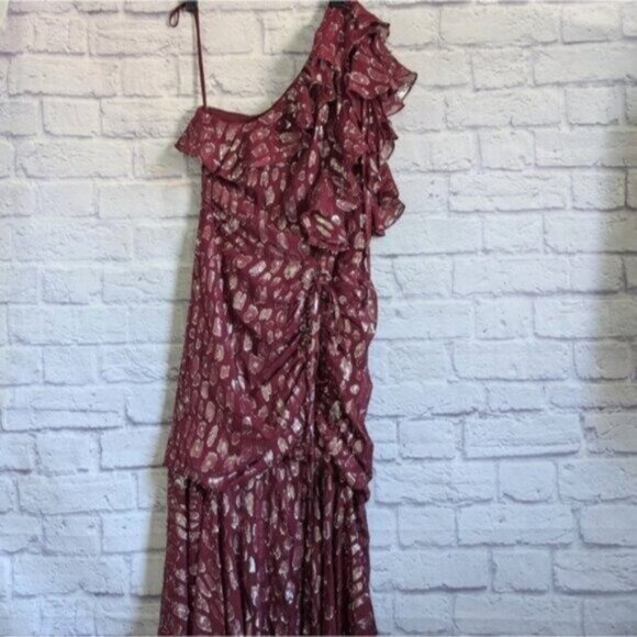 Veronica Beard Leighton Dress 4 Red Silver Metallic Leopard Print Midi Cocktail - Picture 4 of 8